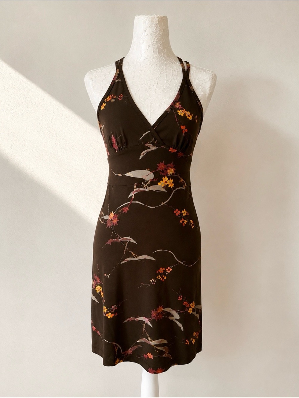 Vintage Y2K REDS by Fabio Rossi Brown Floral Halter Midi Dress Made in Italy S